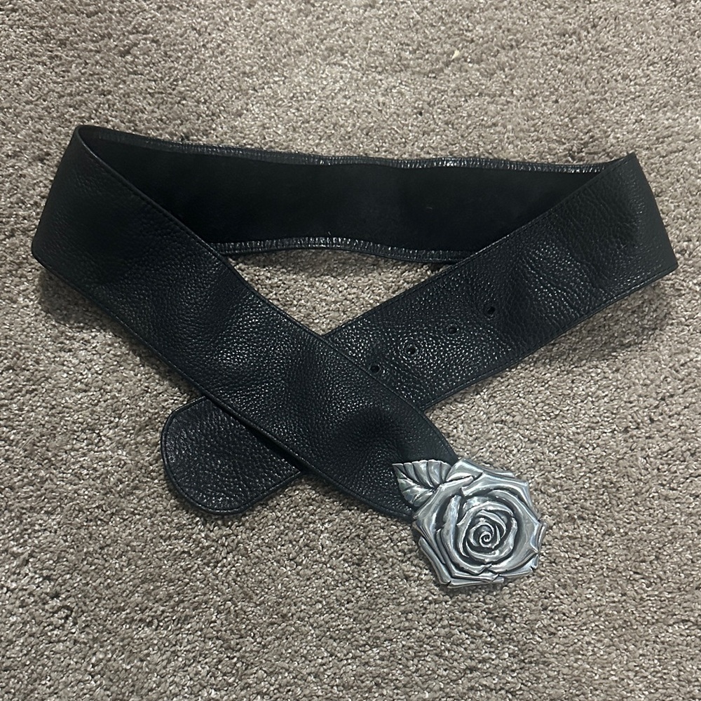 Vintage Brighton Belt with Silver Rose Accent